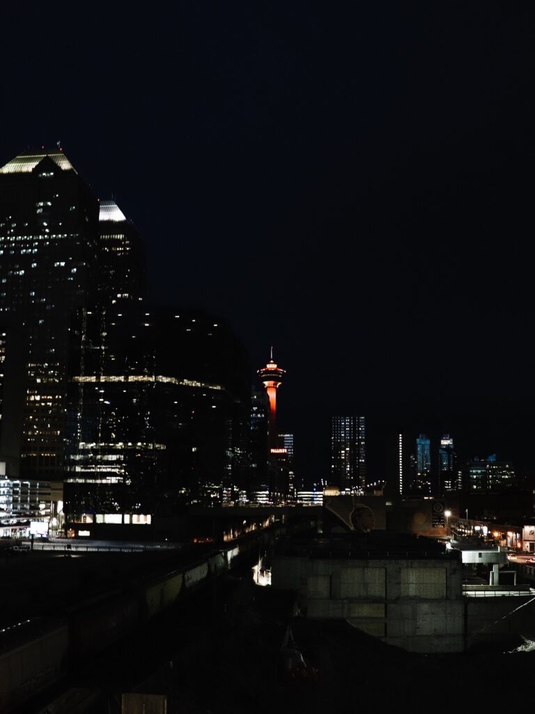 View of the Calgary Tower from the hotel balcony on the 3rd floor. 